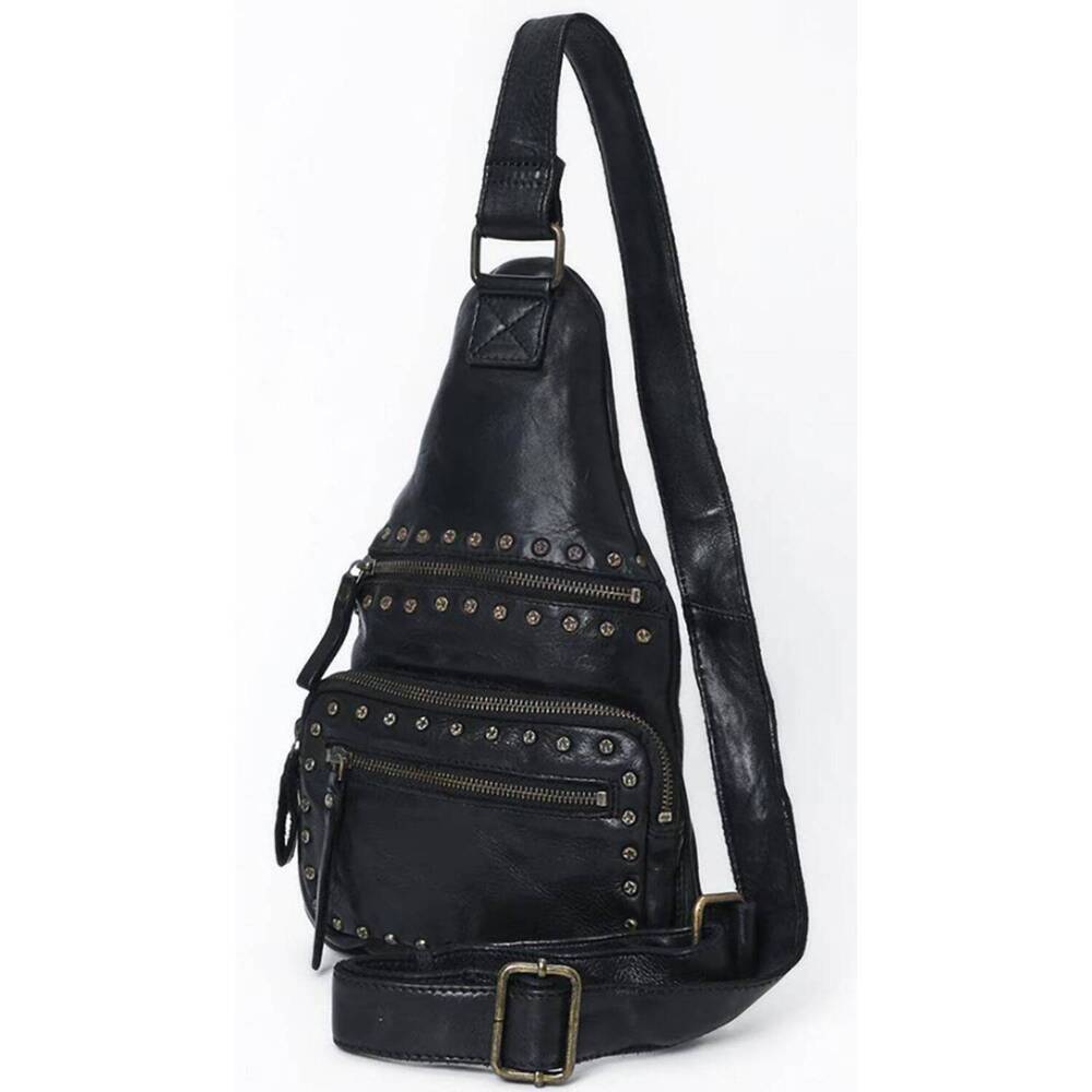 NEW SPAGHETTI WESTERN women's sling genuine leather purse in black